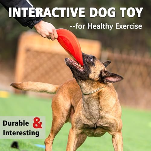 Dog Flying Disc - Durable Rubber Dog Toy for Fetch - Interactive Lightweight Flyer Dog Toys for Outdoor Playtime - Safer Disc for Healthy Activity - for Medium/Large Dogs (Blue)