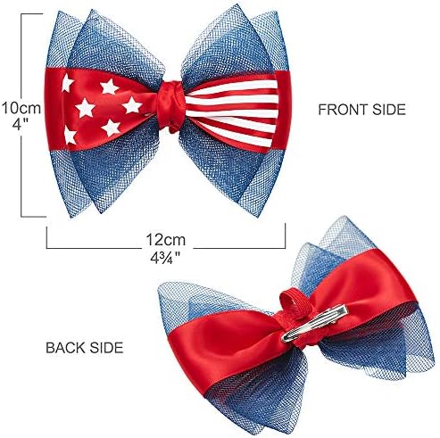 Blueberry Pet American Flag Accessory Set of Bow Collar Slide Hair Clip and Pedant for Dogs & Cats, USA Flag Bowtie and Disco Ball Tag