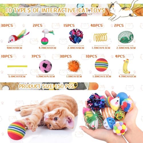 Shappy 150 Pcs Cat Toys Bulk Pack for Indoor Cats, Mice Balls,Novel