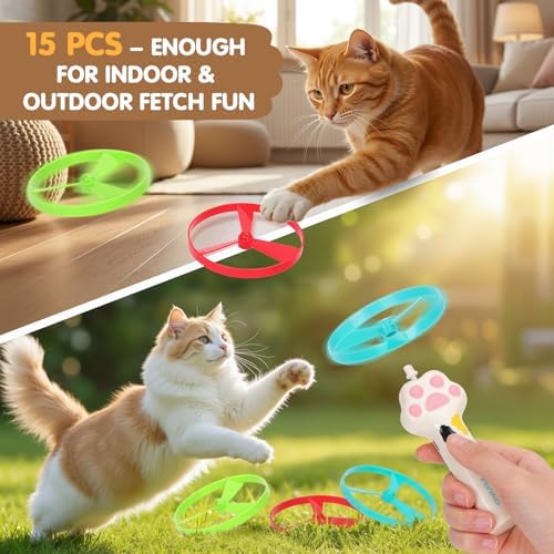 15 PCS Flying Spinners for Disc Launcher Interactive Cat Fetch Toy