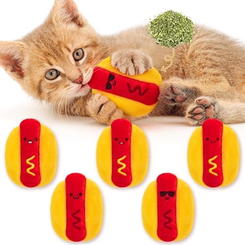 L1rabe Hot Dog Catnip Toys for Cats- Kitten Birthday Gifts for Cat Lovers
