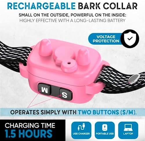 3 Pack Tiny Bark Collar for Small Dogs 5-15 lbs and Puppies - No Shock Anti Barking Collar - Rechargeable Smart Collar for Dog Training with 7 Sensitivity Levels and 3 Beep&Vibration Modes