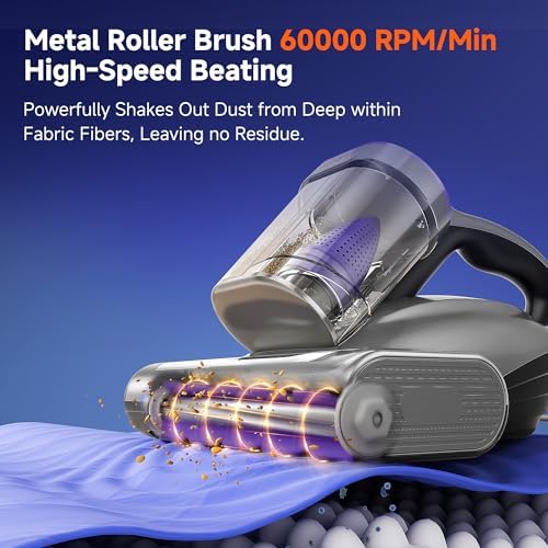 uwant 18Kpa Mattress Vacuum Cleaner 60000RPM Tap Bed Vacuum Set of 1 | 253.7Uv-C Light and Ultrasonic Bed Vacuum, 149℉ Hot Air, HEPA Filter, Metal Roller Mattress Vacuum for Sofa, Couch