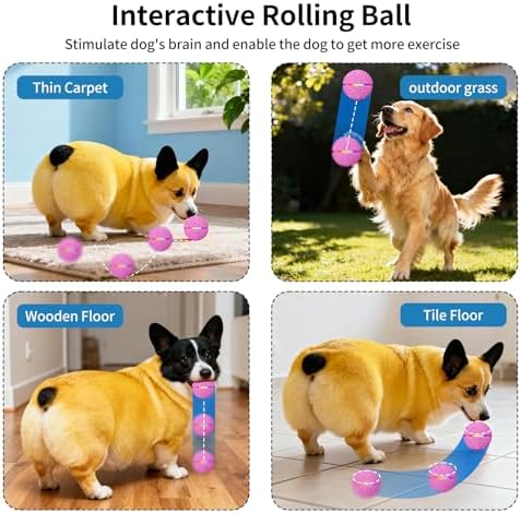Interactive Automatic Dog Ball, Self-Moving Rolling Toy for Dogs, Chew Resistant E-TPU Material, IPX7 Waterproof, USB-C Rechargeable, Smart Vibration Sensor, Indoor & Outdoor (Pink)