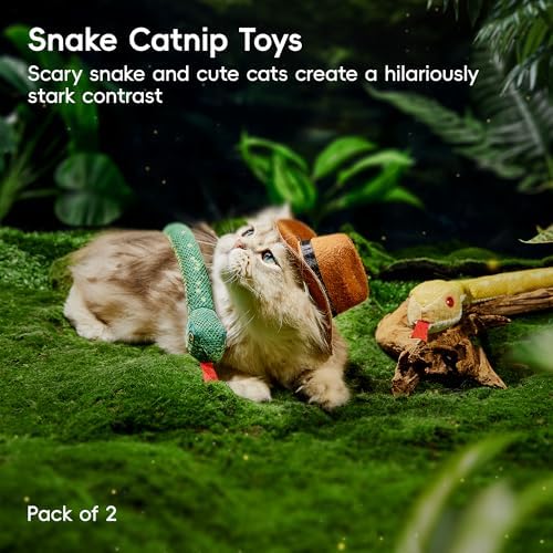 Potaroma Cat Toys Realistic Snake Catnip Crinkly Sound Toy 2 Pcs for Halloween, Mesh Fabric for Teeth Cleaning, Interactive Kicker Toys for Indoor Kitten Exercise 20 Inches