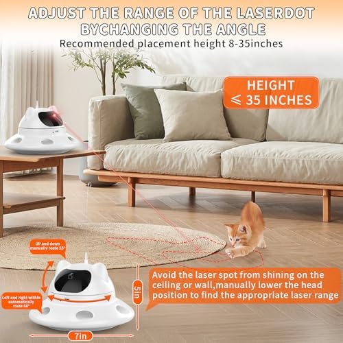 3-in-1 Auto Laser Cat Toy, USB Recharge Motion Activated Kitten Feather Chase Toy - Pure White