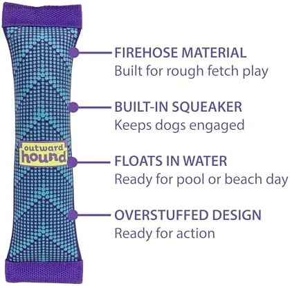 Outward Hound FlyFetch Firehose Fetch Ultra-Durable Dog Toy with Squeaker, Floats in Water, All Breeds, 16"