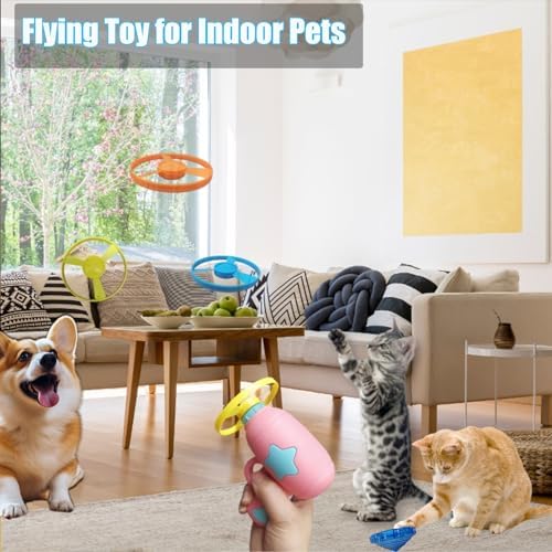 Cat Fetch Toys, Interactive Flying Cat Toy with 20 Flying Propellers, Dog Cat Pet Tracks Chasing Toy for Indoor,Outdoor Cats (Yellow+20 Propellers)
