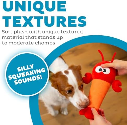 Outward Hound Coated Critterz Dog Toy – Plush & Molded Texture, Squeaky Fetch, Small & Medium Dogs, Lobster, 10.4"