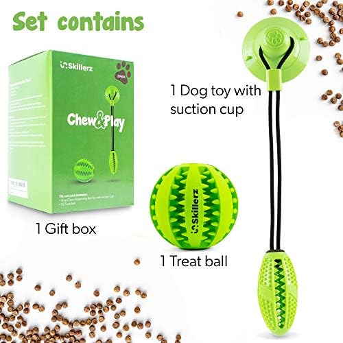 Suction Cup Dog Toy - Durable Rubber Bite & Treat Dispenser Ball for Dogs - Teeth Cleaning, Self-Playing, Indoor Use