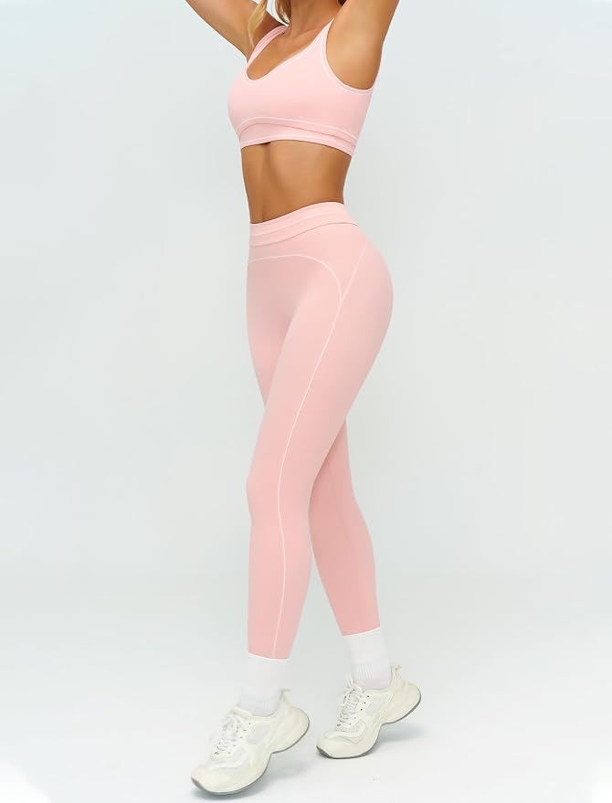 Women 2 Piece Workout U Back Color Block Sports Bra High Waist Tummy Control Active Leggings Yoga Pilates Outfits