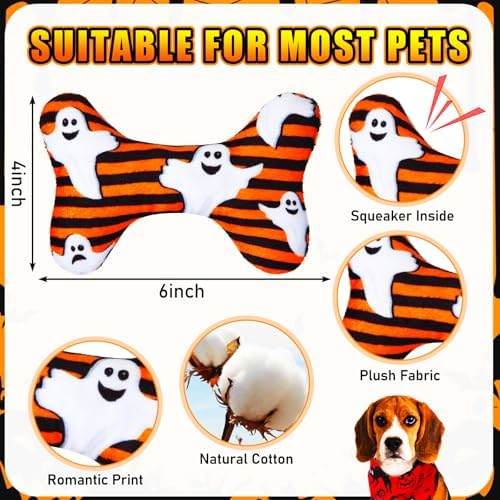 6 Pcs Halloween Dog Toys Bone Shaped Spooky Dog Chew Toys