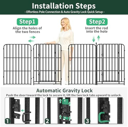Dog Fence Heavy Duty Metal 40" Tall, 16 Panels Dog Playpen with 2 Doors, Dog Pen for Large Dogs, 36FT 102 Sq. ft Portable Fence Outdoor for Yard, Camping & RV, Automatic Lock