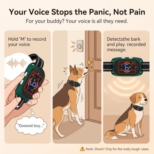 Voice Memo Anti Bark Collar, Smart Dog Bark Collar, Grey | Custom Voice Recording, 4 Humane Training Modes, 6 Adjustable Sensitivity Levels, Rechargeable, for Small Medium Large Dogs