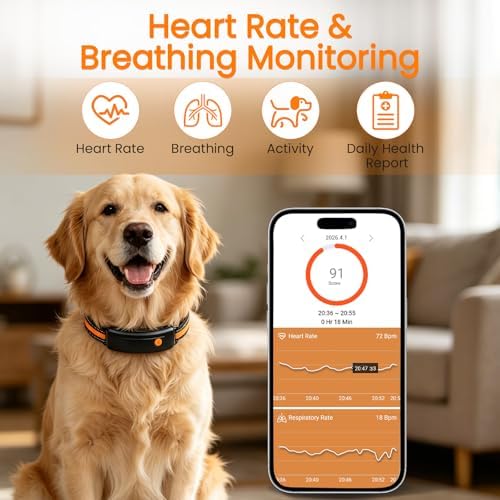 Upgraded Dog Health Monitor – All-in-One Pet Tracker with Activity, Wellness, Heart Rate & Breath Count, Virtual Fence, Remote Training – Waterproof Smart Collar for Weights 15–65 lbs Dogs