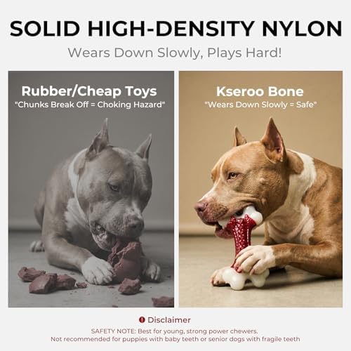 Kseroo 2-Pack Dog Toys for Aggressive Chewers Medium/Large Breed, 8-Inch Solid Nylon Dog Chew Bones, Beef Flavored Tough Dog Toys for 20-90lb Dogs, Red