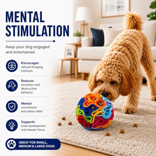 Snuffle Ball for Dogs, Interactive Dog Toy, Treat Puzzle Toy, Dog Enrichment Toy, Sniffing Ball, Nose Work Toy, Slow Feeder for Mental Stimulation, Reduces Boredom & Anxiety