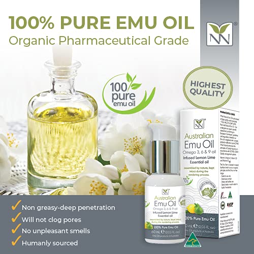Y Not Natural Pure Emu Oil - Organic Moisture for Face, Body, Hair, Scalp & Nails - Rich in Omega 3-6-9, Vitamins & Essential Minerals - Australian Emu Oil (60ml) 2.03 fl oz - Lemon Lime