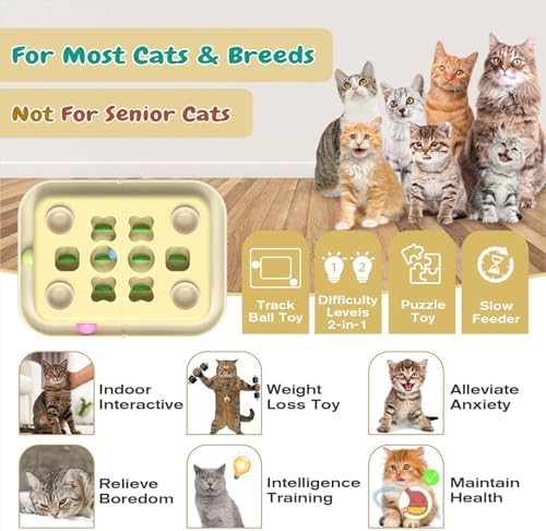 KADTC 3-in-1 Cat Puzzle Toy, Peek-and-Play Box, Track Balls for Indoor Cats