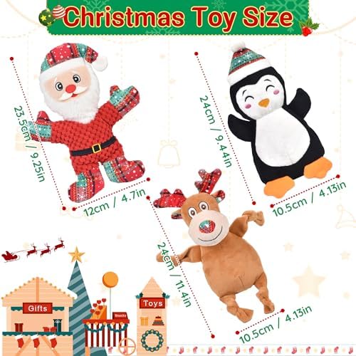 3 Pack Christmas Dog Toys,Christmas Squeaky Interactive Dog Toys with Crinkle Dog Gifts for Puppy, Small, Medium, Large Dogs