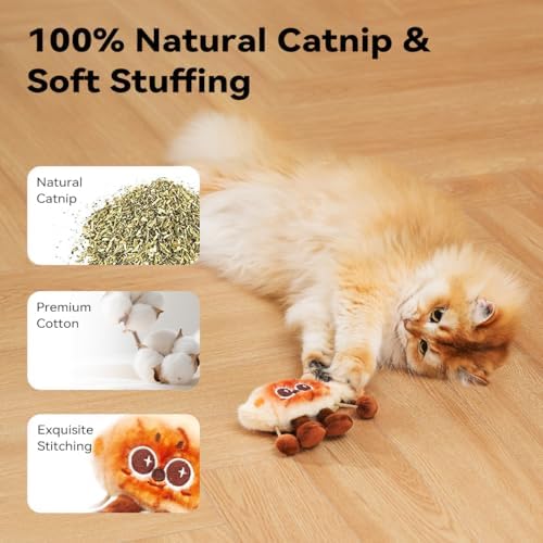 Petgravity Jumpy Shrimp Taiyaki Electric Cat Toy, 2 Pack, Tap-Activated 3 Moving Modes Interactive Cat Toys, Exercise Toy for Indoor Cats Kitten with Catnip, Rechargeable