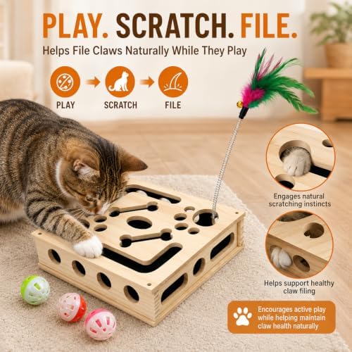 Cat Nail File Scratch Enrichment Box for Indoor Cat with Sandpaper BellBall