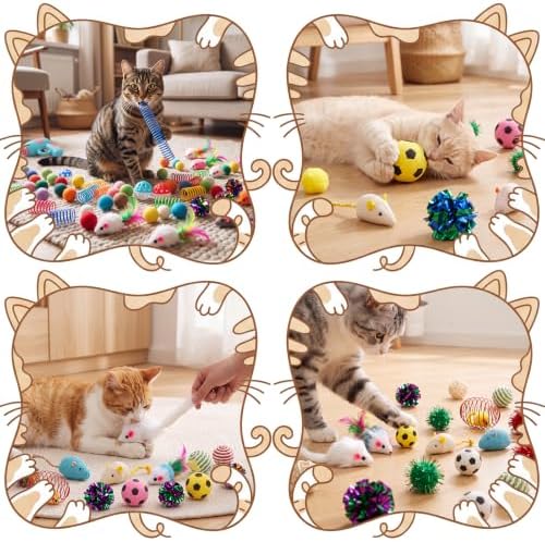 Leitee 201 Pcs Cat Toys Assortment with Gift Storage Bag, Interactive Cat Play Set for Indoor Kitten, Colorful Springs, Mouse Toys, Balls, Bells & Sisal Ball