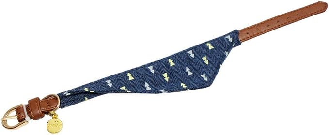 Small Dog Costume Collar - Plaid Bowtie Kitten Bandana Collar for Halloween - Teacup Yorkie Chihuahua Clothes Outfits Accessories, Adjustable (Navy Note Scarf, 8.7 to 11-Inch)