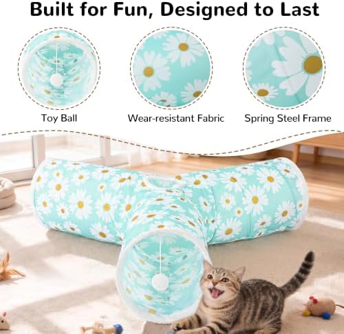 Tempcore Cat Tunnel, 3-Way Collapsible Toy, Large Size Daisy Blue Printed