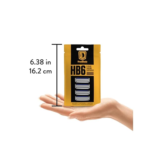 HeadBlade Men's HB6 Refill Shaving Razor Blades - 6 Stainless Steel Blades for No Tugging or Pulling, Shave Less, Works for Face, Body, and Scalp (4 Blades) 1 Pack