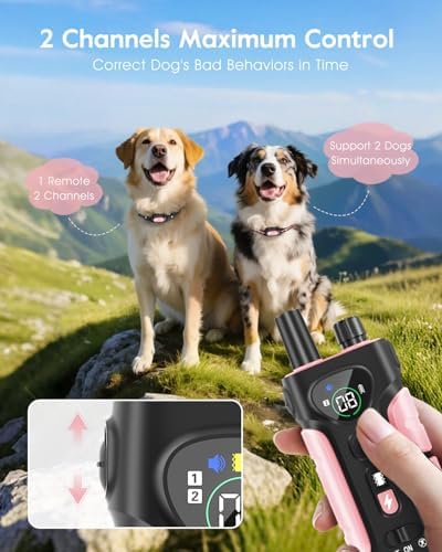 SLOPEHILL Dog Shock Collar 2 Dogs (8-140Lbs),4200FT Dog Training Collar | IP68 Waterproof e Collar with Beep,Vibration,Safe Shock,Flash Light,No Shock Model,Shock Collar for Dogs with Remote,Pink