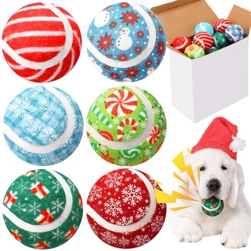 Sosation 6 Pack Christmas Squeaky Tennis Balls for Dogs, Dog Balls 2.0" Interactive Fetch Toy Durable Outdoor Small Puppy Chew Toys for Teething Training Exercise Playing Throwing