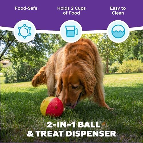 Outward Hound Nina Ottosson Treat Tumble Dog Toy Puzzle Ball, 5.8" | Level 1 Easy, Food-Dispensing Ball, Holds 1 Cup Kibble or Treats, No BPA, Interactive Enrichment, Dogs & Puppies