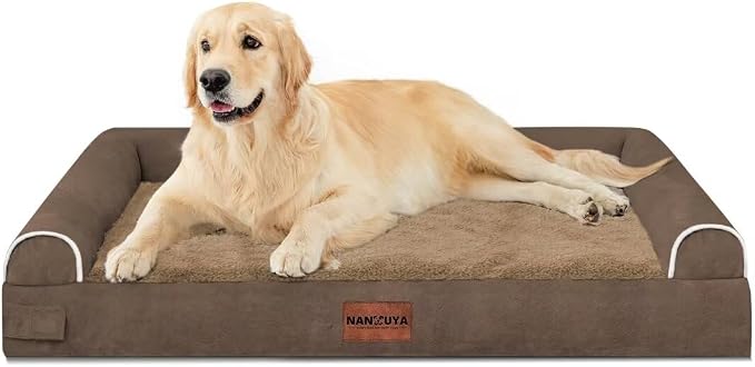 Orthopedic Dog Bed for Large Dogs, 36 x 27 Inch, Brown | Egg crate foam for joint support, 3-sided bolster pet sofa, waterproof lining, washable cover, and non-skid base