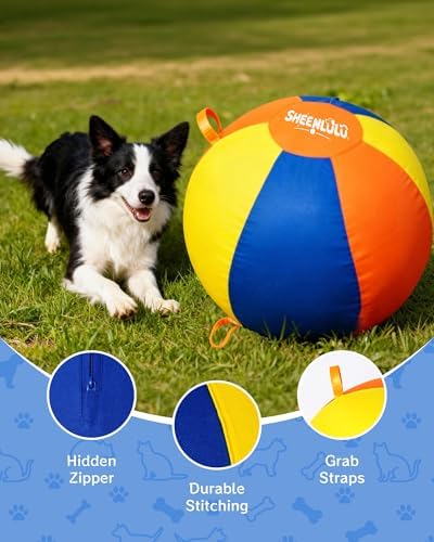 Herding Ball for Dogs, 22'' Dog Training Balls with Straps for Australian Shepherd, Border Collie, Cattle Dog, Large Breed Outdoor Play