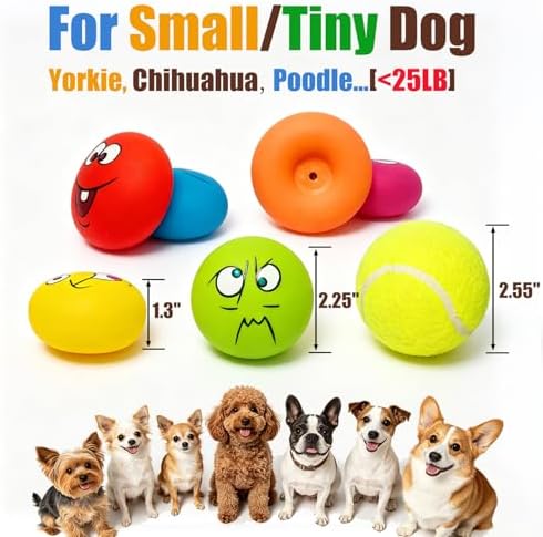 HOLYSTEED Latex Squeaky Dog Toys for Small Dogs, Mini Breed, 2.2" Flat Ball
