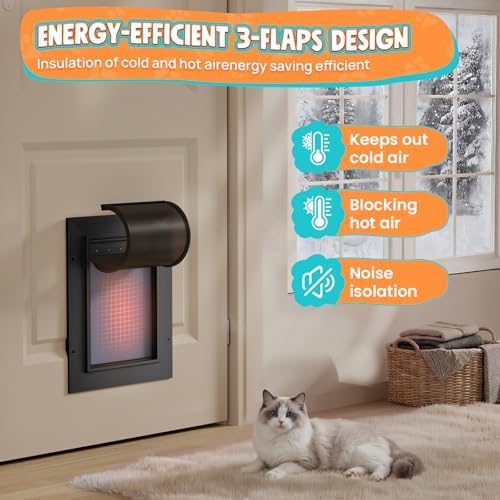 Aluminum Cat Door Interior Door, Pets Up to 22 lb, Black