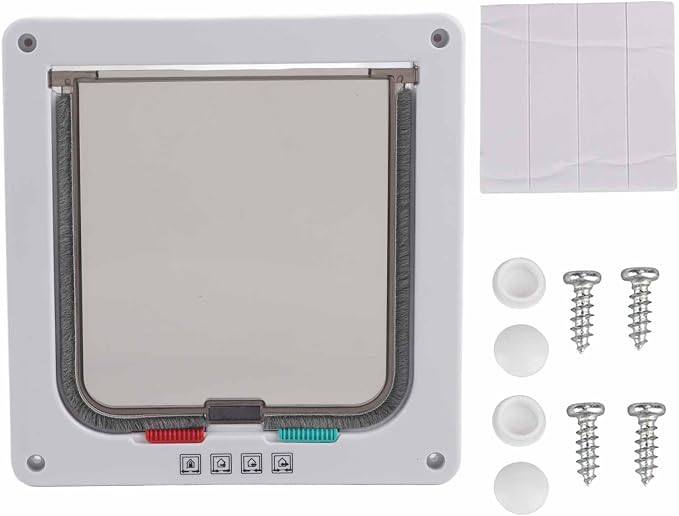 Generic Smart Cat Door 4 Way Lockable Pet Cat Small Dog Flap Door for Pet Care White Small Size S