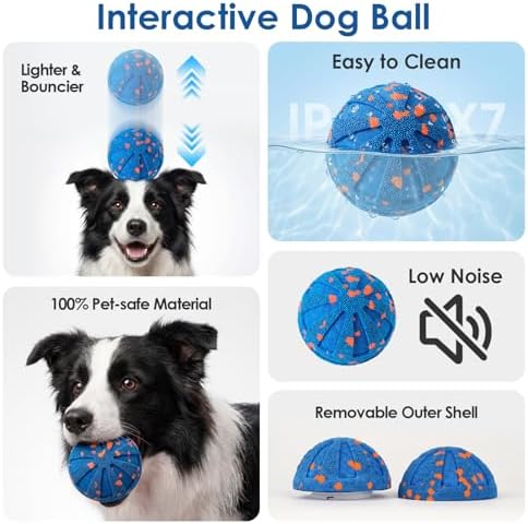 Durable E-TPU Interactive Dog Ball Toy for Medium Large Dogs, Rechargeable Bouncing Ball,Waterproof Outdoor Fetch Toy to Keep Pets Engaged (Orange)