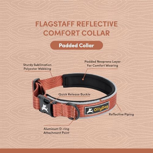 OllyDog Flagstaff Reflective Comfort Collar, Neoprene Padded Dog Collar, Reflective Trims for Night Runs, Extra Comfort for Active Dogs (Small, Clay Woodgrain)