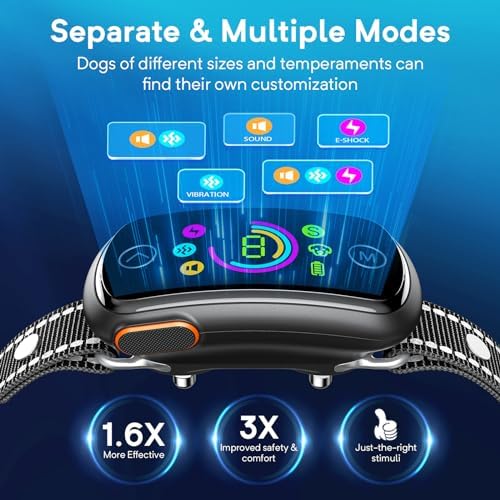 Dog Bark Collar, 2 Pack Customizable Bark Collar for Large Medium Dogs, Smart Stop Barking Training Collar with Adjustable Beep Vibratioin Shock and Sensitivity with Replacement Strap