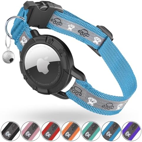 Reflective AirTag Cat Collar, Integrated Cat Collar with Air Tag Holder | Built in AirTag Holder, Adjustable 7-13in for Cats, Kittens and Puppies, Safety Elastic Band, Reflective for Night Walking