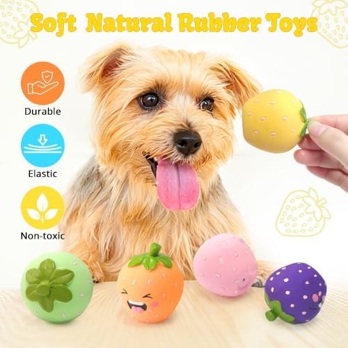 Squeaky Dog Toys Strawberry, 2 inch Latex Interactive Chew Toy for Teething Puppies Small/Tiny Dogs Breeds Entertainment