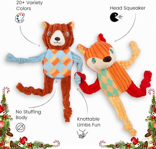 Nocciola 5PC No Stuffing Puppy Toys - Dog Toys Plushies Whimsical Variety Colors Animal Plush Toy with Squeaky Crinkle Sound to Keep Them Busy for Small Medium Dogs
