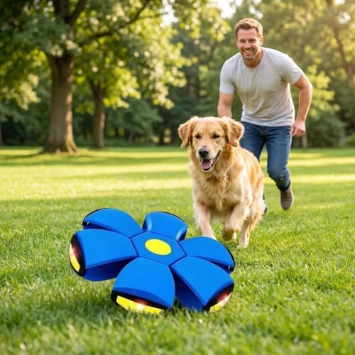 Magic Bouncing Ball, Pop Up Balls, Flying Saucer Ball Toy with 6 - Lights, Durable Material Supports Repeated Indoor/Outdoor Family and Pet Play (Blue)