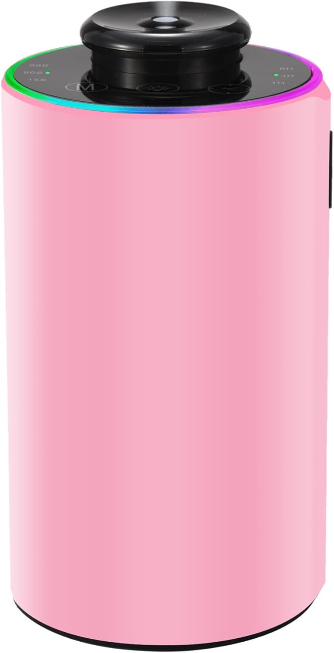 Waterless Essential Oil Diffuser with 8 Color LED Night Light, 3 Mist Levels & Timers, Portable Rechargeable Aromatherapy Diffuser for Home Car Room Studio Office, Metal (Pink)
