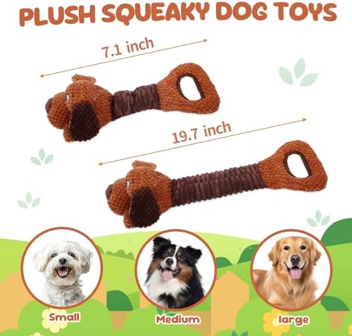 Interactive Tug of War Puppy Toy Squeaky Chew Toys Plush with Crinkle Paper