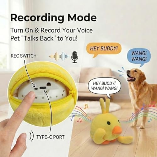 Interactive Talking Dog Toy with Voice Recording & Singing, Cute Duck Plush Moving Bouncing Pet Toy, USB-C Rechargeable Funny Dog Toy for Dogs & Cats