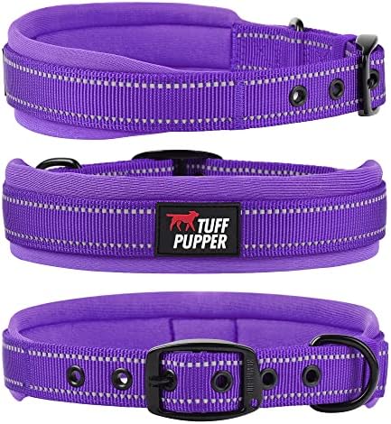 Tuff Pupper Ultra Comfort Padded Dog Collar | Thick Neoprene Padding | Ballistic Nylon Strap Dog Collar with Reflective Stitching | Durable Metal Buckle & Integrated ID Tag Holder | Waterproof Collars