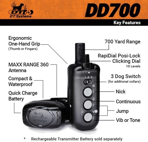 DT SYSTEMS DD700 D.O.G. Director 700 Waterproof Remote Dog Training E-Collar, 700-Yard Range, 10 Stimulation Levels, Vibration Assist & Beeping Tone